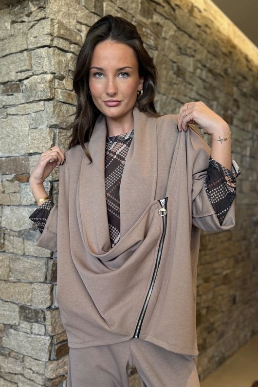 Sola Smart Tech Drape Relaxed Biker Jacket Mocha